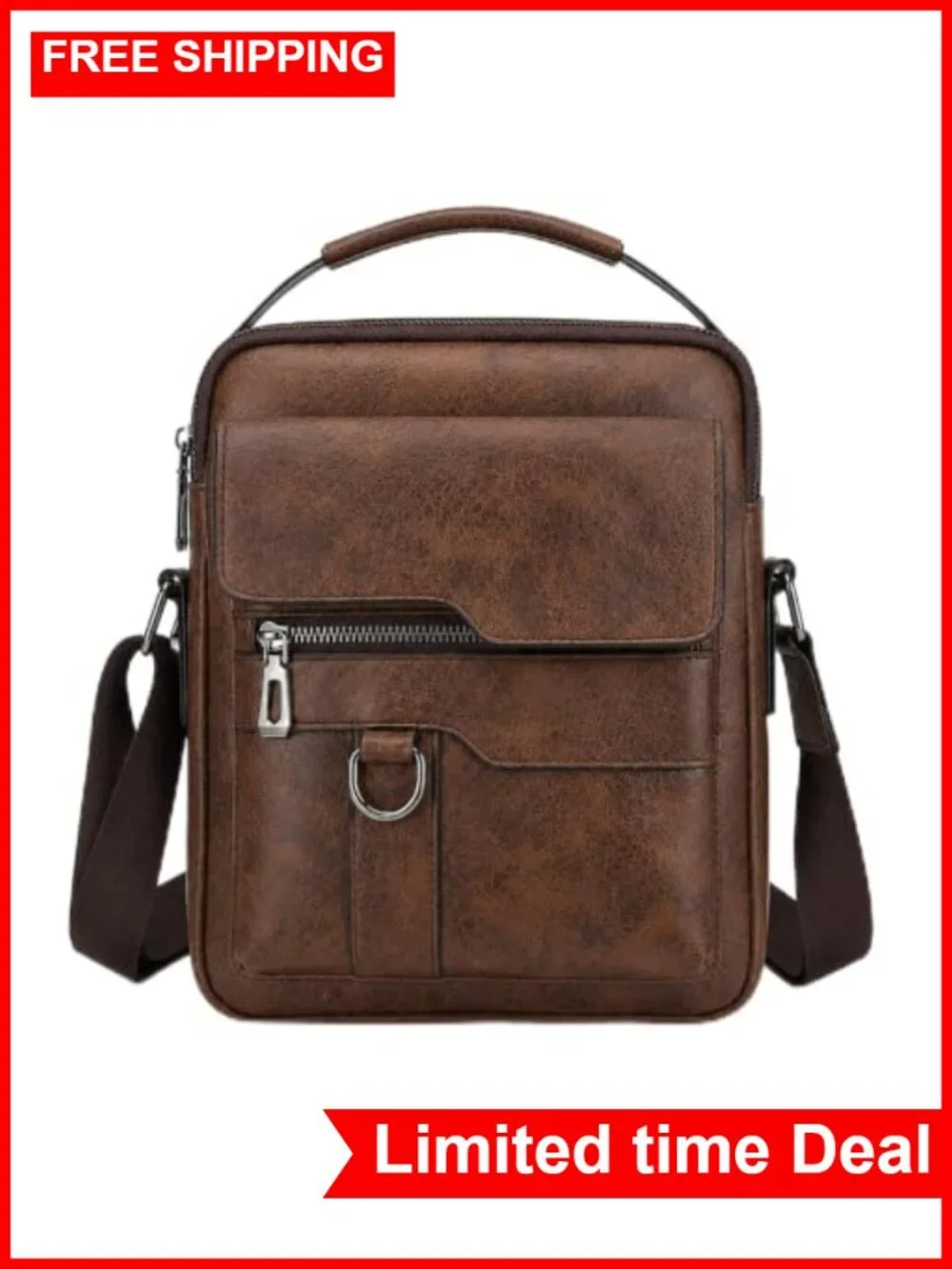 Men's PU Leather Messenger Bag Crossbody Shoulder Bag Business Travel Satchel